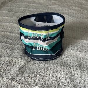 Love & Faith Striped Cosmetic Bag - Blue and Green